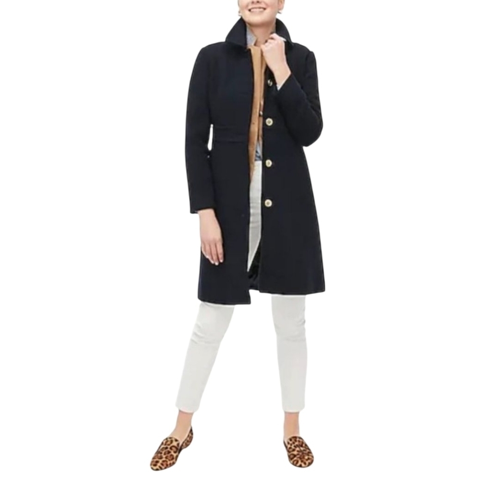 J. CREW Factory Navy Blue Wool Blend Lady Day Coat - Picture 2 of 15